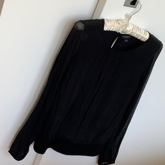 Ann Taylor black wool and crinkle chiffon silk sweater top Size S - Picture 3 of 8